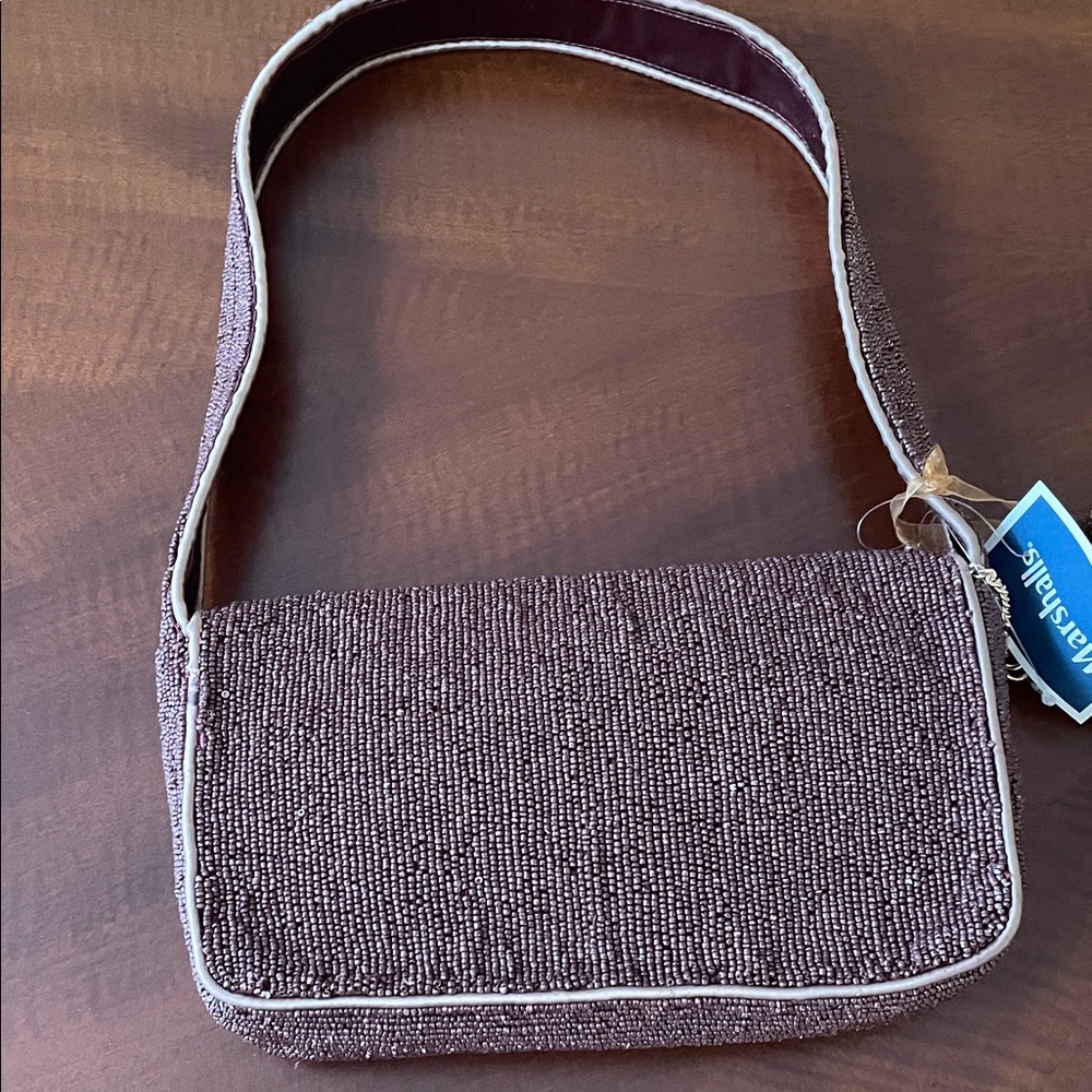 Brown Beaded Espresso Martini Shoulder Bag Purse Made in India Marshalls - Picture 8 of 11